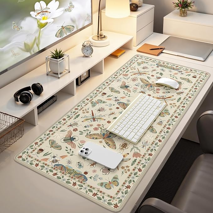 iCasso Beige Large Mouse Pad, Desk Matt for Desktop, XXL Desk Mat for Keyboard and Mouse, Anti-Slip Big Mousepad Computer Mat with Stitched Edges