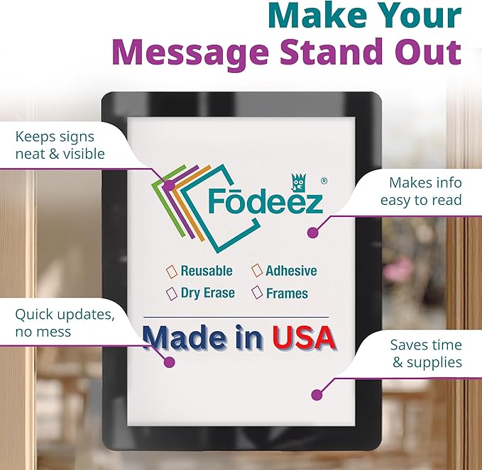 Letter-Size 8.5 x 11 Adhesive Interior for Exterior Viewing Frames - Reusable Sticker Holder Display for Windows & Doors, Paper Holder, Dry Erase, Non Acylic & Non Magnetic - Black, Pack of 5