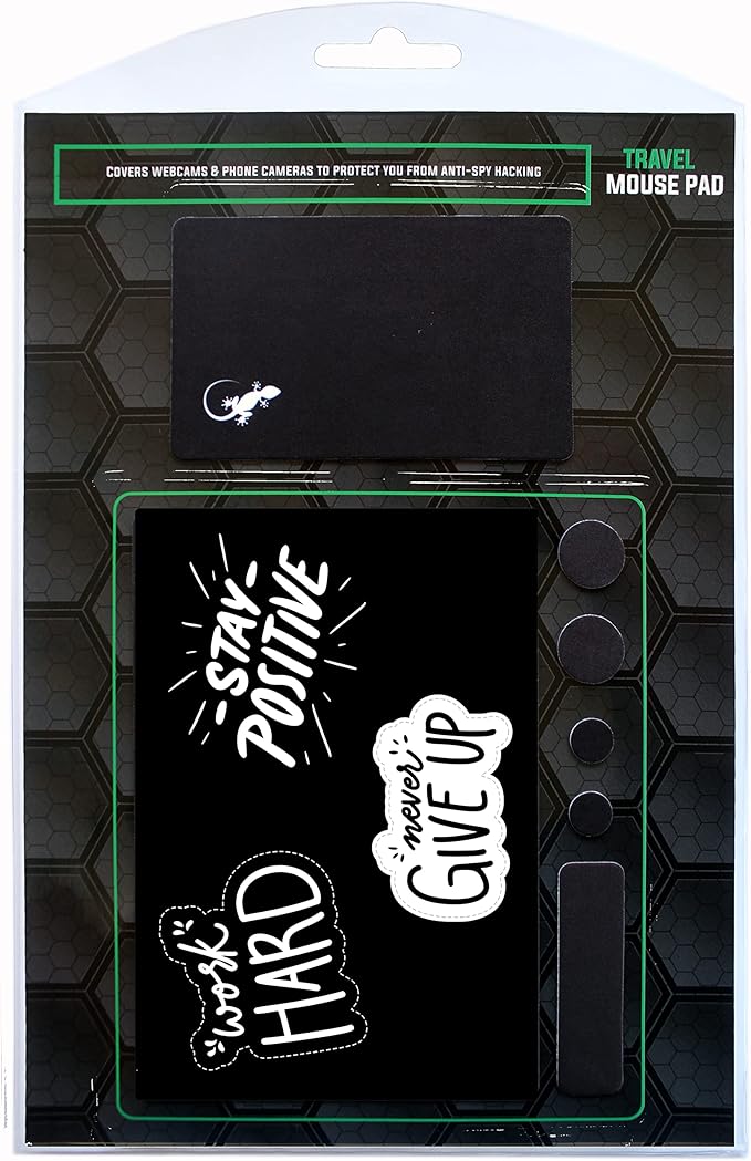 Mouse Pad Adhesive Bottom - Sticks to Any Surface - Portable - Webcam Covers and Screen Cleaner Included (Never GIVE UP)
