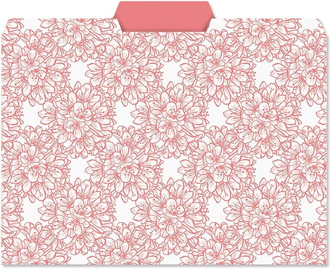 Current Charcoal & Coral File Folders Value Pack - Bulk Set of 24, 6 Pretty Decorative Designs, 1/3 Cut Tabs, Heavy-Duty Paper Stock, Office Supplies for Home & Work, 9-½” x 11-¾” Letter Size