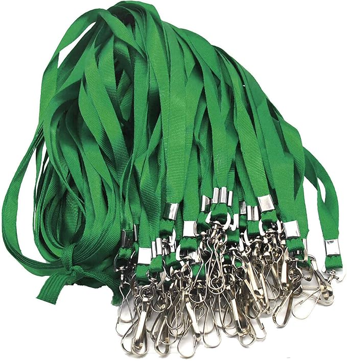Green Lanyards 100 Pcs Lanyard for Id Badges Flat Lanyard with Badge Clip with J-Hook (Green)