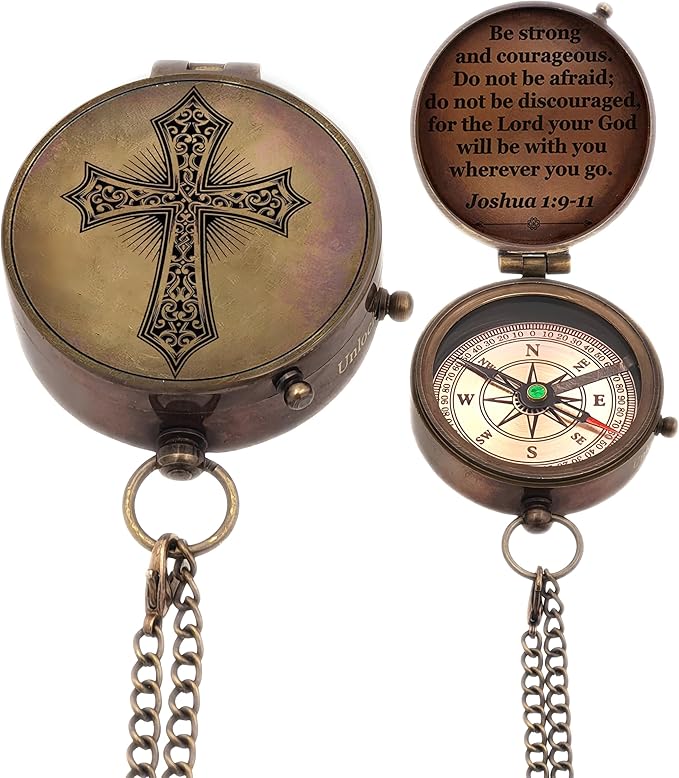 Baptism Gift Personalized Keepsake Compass Engraved Cross and Be Strong and Courageous, Confirmation Gift Ideas, Gift of Faith. Missionary