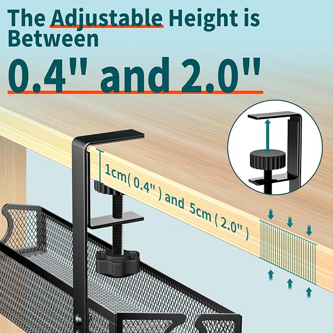 Under Desk Cable Management Tray Black, No Drill Desk Cable Wire Management Organizer with Clamp, PC Cord Organizer Accessories & Workspace for Office, Home