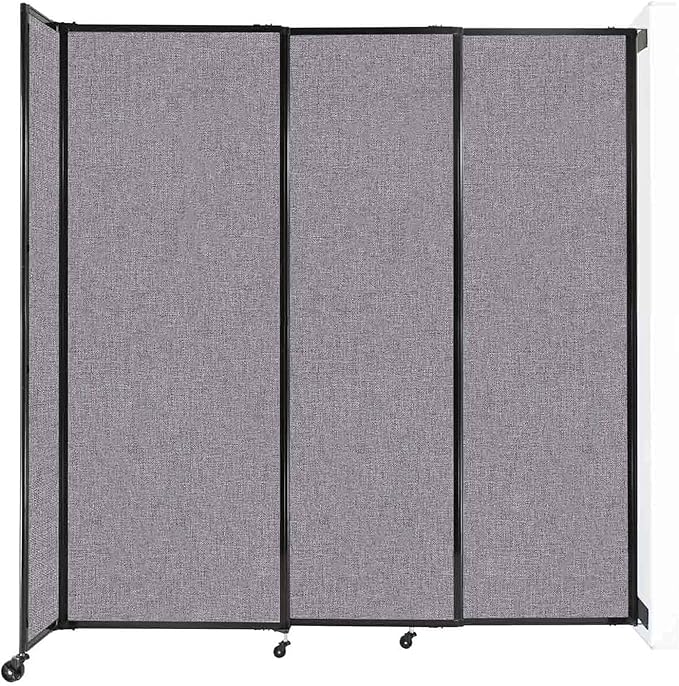 Wall-Mounted Sliding StraightWall Room Divider | Adjustable Widths | Locking Wheels | Room Separator | Up to 7'2" Wide x 7'6" Tall Cloud Gray Fabric Panels