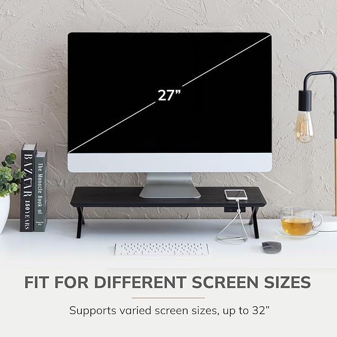 Anji Mountain Monitor Stand - Desktop Organizer & Laptop Riser, Ergonomic Monitor Riser, Space-Saving Monitor Stand for Desk, Durable Construction, Easy Assembly, Ideal for Home & Office,Black