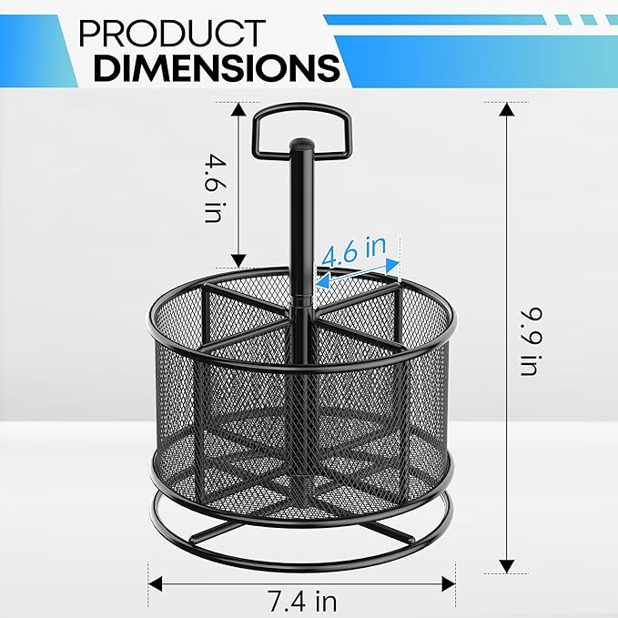 360-Degree Rotating Pen Holder for Desk, Mesh Pencil Organizer Multi-Functional Pen Holder, 4 Compartments Desktop Stationary Organizer, Home Office Black