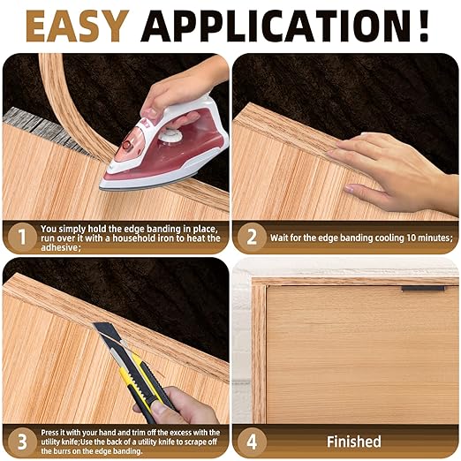 GSCIT Club Red Oak Edge Banding, 1 inch x 100ft roll of Veneer Plywood Edge Banding Preglued Flexible, Wood Tape Banding for Cabinet Repair