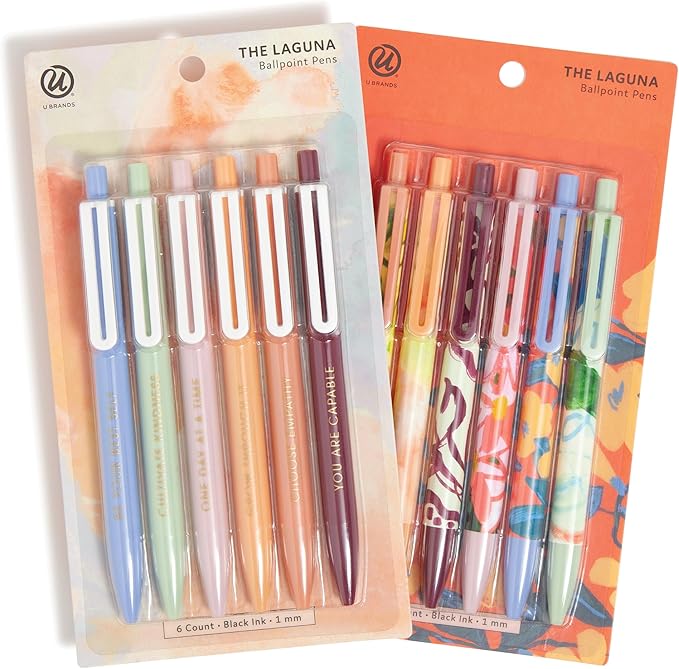 U Brands Laguna Ballpoint Pens, Set of 12, Artist Touch, Bold (1.0mm) Point, Black Ink