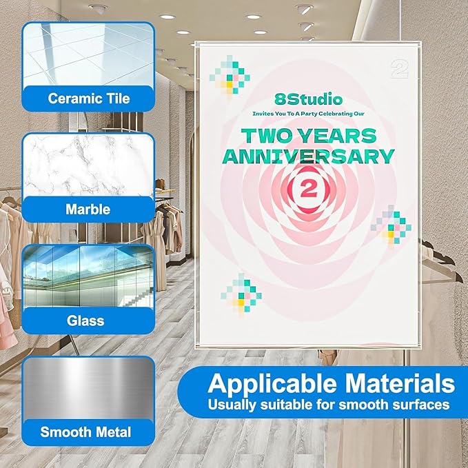 6 Pcs Acrylic Sign Holder 8.5 x 11, Vertical Wall Mount Sign Holders with Adhesive, Clear Plastic Frames Paper Display Sign Holders for Office, Home, Store, Restaurant - No Drilling