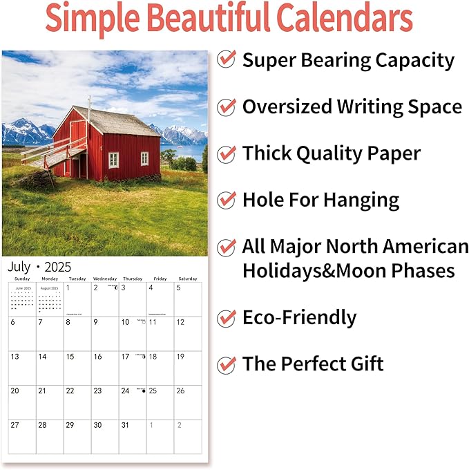 2025 Wall Calendar,Calendar 2025, January 2025 - December 2025, Wall Calendar Barns, 12" x 24" Opened,Full Page Months Thick & Sturdy Paper for Calendar Organizing & Planning