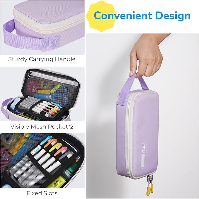 ECHSRT Pencil Case for Men Women, Large Pen Bag for Adults, Portable Pencil Pouch Aesthetic with Handle, Zipper Cases for Office Organizer Purple for Girls