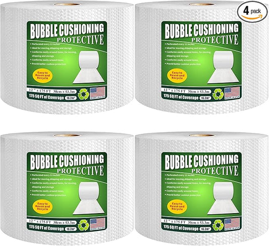 A&A 12 Inch x 700 Feet Bubble Packing Wrap Roll, Made in USA, Easy Tear Perforated Every 12 Inch, 3/16 Cushioning for Shipping, Moving and Packing Supplies