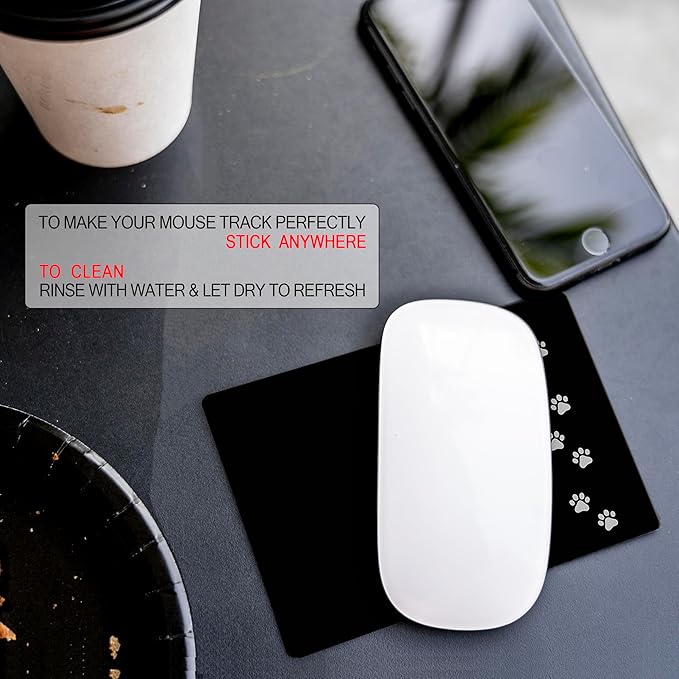 Mouse Pad Adhesive Bottom - Sticks to Any Surface - Portable - Webcam Covers and Screen Cleaner Included (Dog Paw)