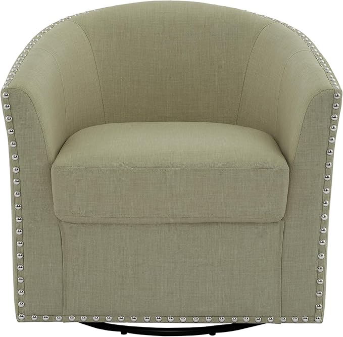 UIXE 360° Swivel Barrel Accent Chair, Modern Upholstered Arm Chair Round Club Armchair, Nailhead Trim Single Sofa Seating in Fabric for Living Room - Light Camel