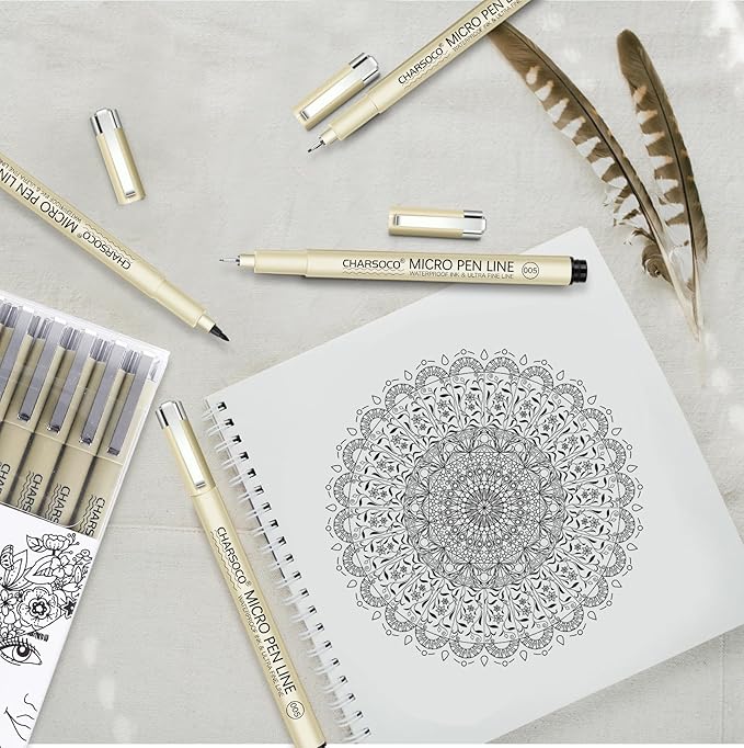 Black Micro Pens, 12 Sizes in 0.23mm - 5mm, Waterproof Archival Ink, Fine Point Pen for Artist Illustration, Sketching, Anime, Manga and Technical Drawing