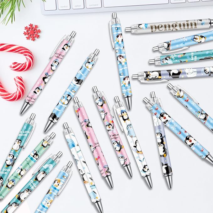 Penguin Ballpoint Pens Gifts - 24 Pcs Cartoon Penguin Pen Set Animal Retractable Smooth Writing Ballpoint Pen Christmas Winter Gift for Women Men Teacher Coworker Home Office School Supplies