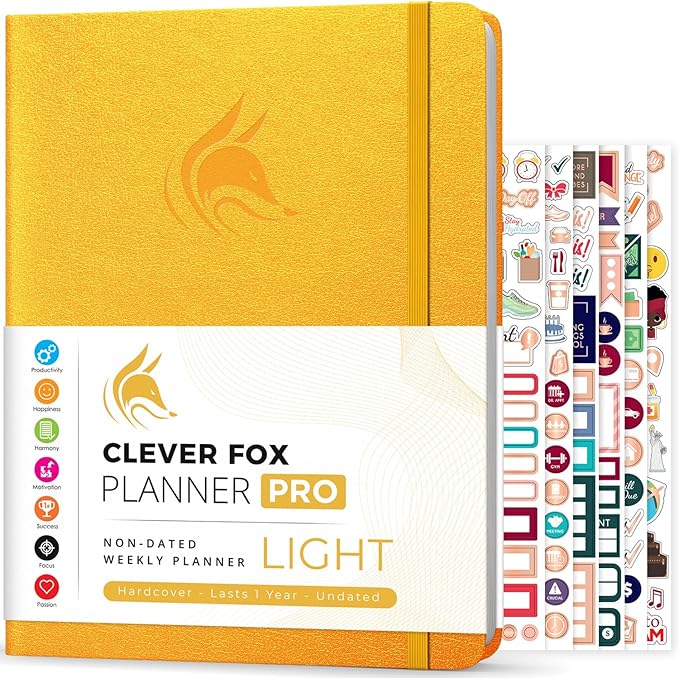 Clever Fox Planner PRO Light – Weekly & Monthly Life Planner to Increase Productivity, Time Management and Hit Your Goals, 8.5x11″ (Amber Yellow)