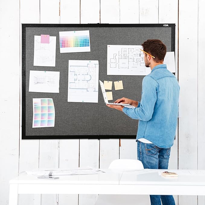 Gideal Large Bulletin Board 36 x 48, Cork Boards for Walls, Black Wood Framed Corkboards with Grey Fabric, Foldable Cork Board for Office, Home & School, Wall Mounted Notice Pin Display Board
