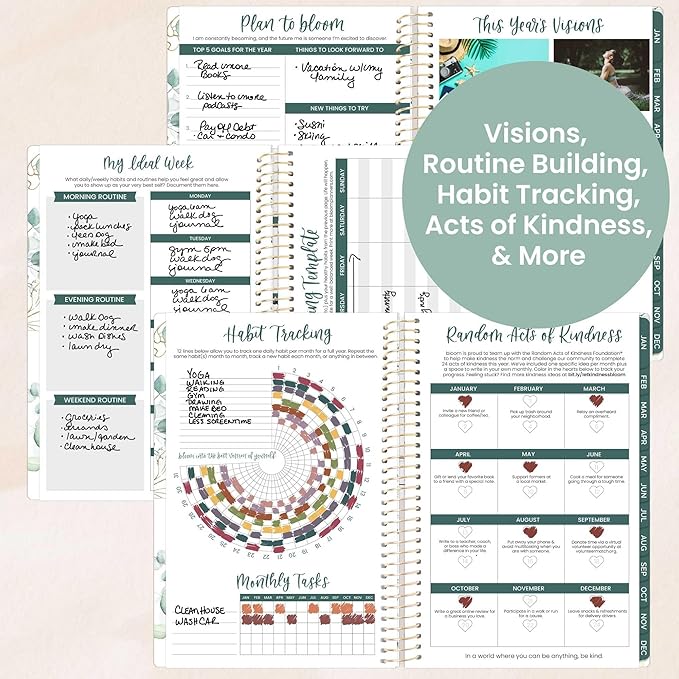 bloom daily planners 2026 Planner (January - December) Calendar Year Organizer - 5.5” x 8.25” - Weekly & Monthly Agenda Book with Stickers & Bookmark - Eucalyptus, White