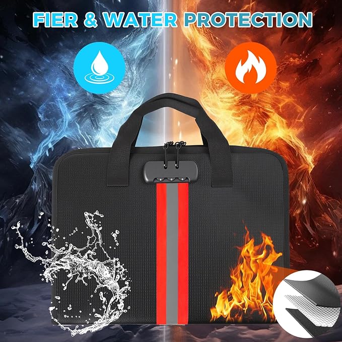 Accordion File Organizer with Combination Lock,Fireproof Expanding File Folder with Multi Pockets,13 Pockets Document Organizer with Handle & Labels,Portable Home Travel Safe Storage Letter A4 Files