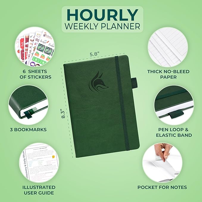 Clever Fox Planner Schedule – Undated Weekly & Monthly Life Planner with Time Slots, Appointment Book & Daily Organizer, A5 (Forest Green)
