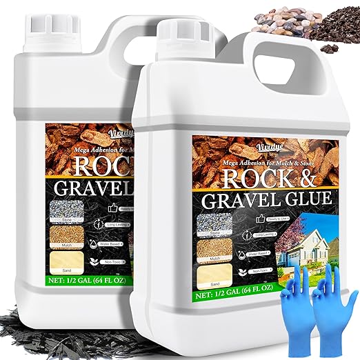 Mulch Glue & Gravel Binder - 1 Gallon / 128oz Rock Glue for Landscaping, Garden, Walkway - Ready to Use, Strong Pea Gravel Stabilizer for Lockdown Sticky Rocks, Pebble, Bark, Rubber, Sand, Stone
