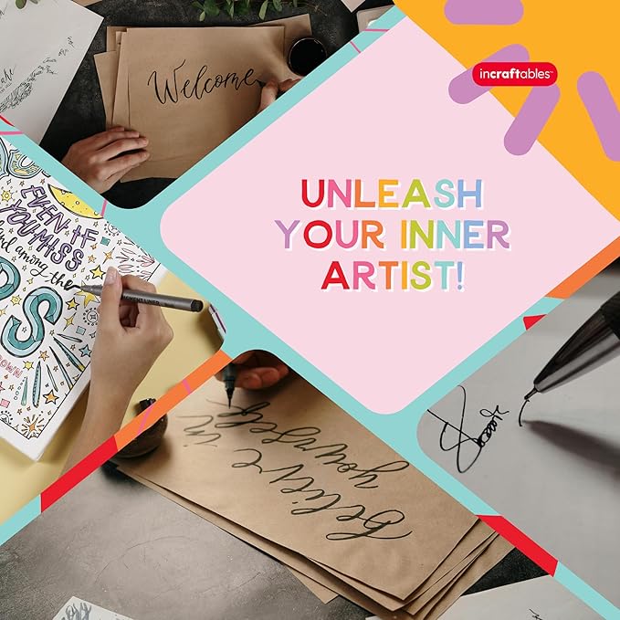 Incraftables Calligraphy Brush Pens – Pack of 9 Assorted Tips – Black Chisel Tip Markers for Hand Lettering, Writing, Sketching, Scrapbooking, & Art Projects – Beginner Kit for Kids & Adults