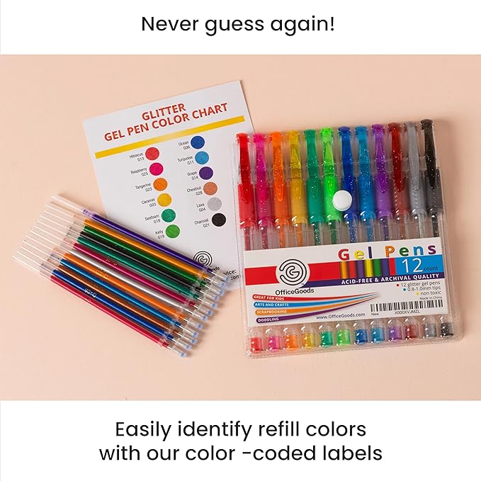 OfficeGoods Pink Purple Gel Pens with Refills – Pastel Adult Coloring Art – Medium 0.8-1.0mm Tips – Non-Toxic Gel Pens Set – Quick Dry Smudge-Free 24 Pack Colors