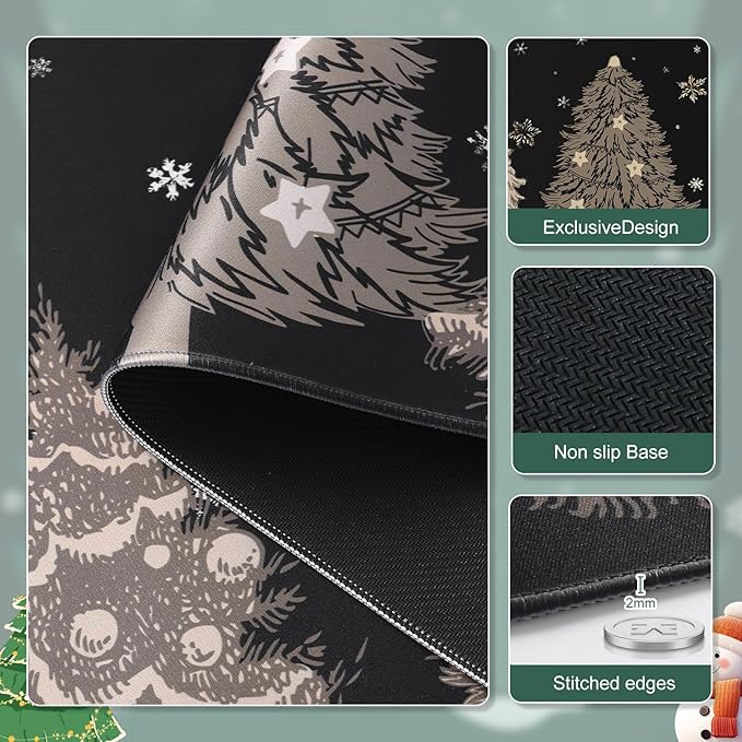 iCasso Black Desk Mat, Christmas Mouse Pad, Desk Matt for Desktop Accessories, Cute Desk Pad Mat, Large Mouse Pad for Desk, Anti-Slip Big Mousepad with Stitched Edges, Home Decoration