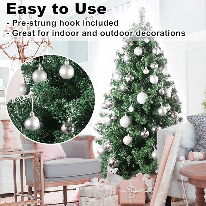 Silver 1.6" Small Christmas Balls Christmas Tree Decoration Ornaments Shatterproof Hanging Balls for Birthday Halloween Holiday Wedding Decorations Set of 36pcs