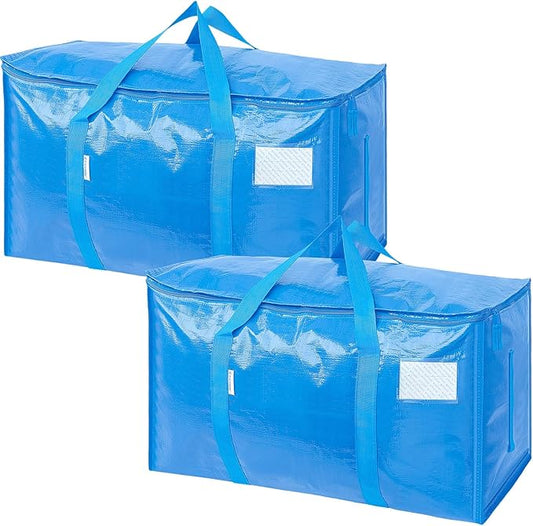 TICONN 2 Pack Extra Large Moving Bags with Zippers & Carrying Handles, Heavy-Duty Storage Tote Moving Boxes for Space Saving (2 Pack, Sky Blue)