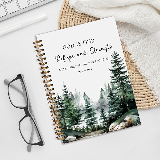 YOU FOUND ME Bible Journal, A5 Spiral Christian Bible Journal with Pink Cherry Notebook, God is Our Refuge and Strength, Bible Verse Gift for Women Birthday Christmas, Sunday School, Office Supplies