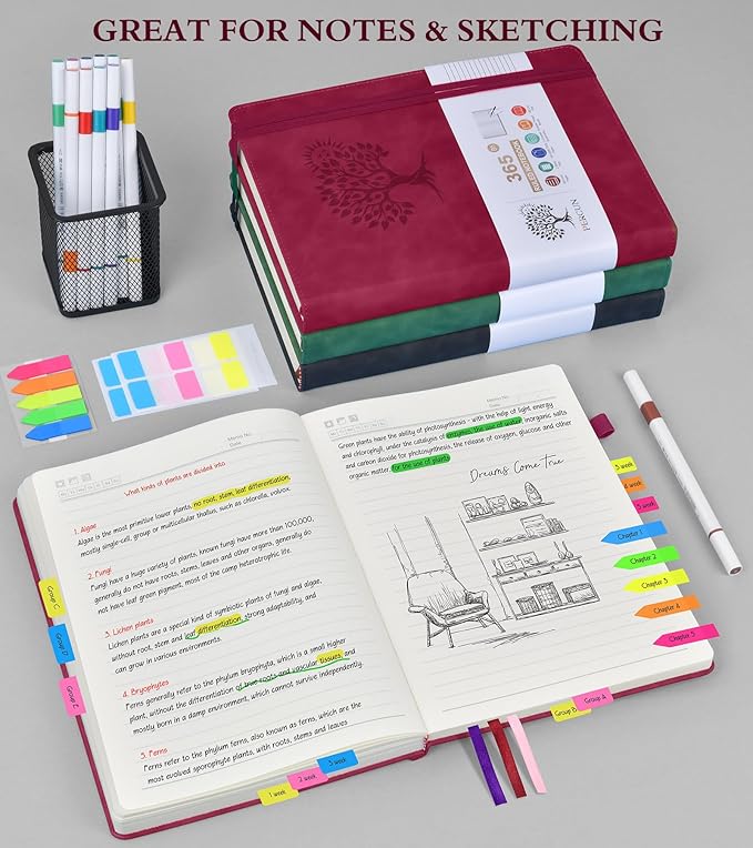 A5 Lined Journal Notebook - 365 Page Leather Journals for Writing Women & Men，Hardcover Notebook with 100Gsm Thick Pages，Daily Diary for Travel, Work，School，Note Taking，College Ruled (5.9" x 8.5")