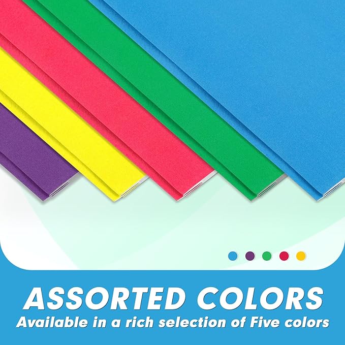 Two Pocket Folders, PANDRI 60 Pack Two Pocket Folders with Prongs, 2 Pocket 3 Prong Folders Designed for Office and Classroom, Letter Size, Assorted 5 Colors