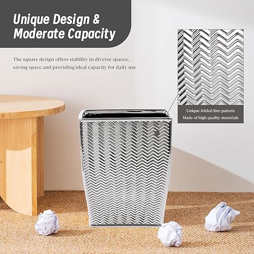Silver Bathroom Trash Can, Stylish 1.32 Gallon/5 Liter Waste Basket for Living Decor, Bathroom, Office,Party,Room,Kitchen