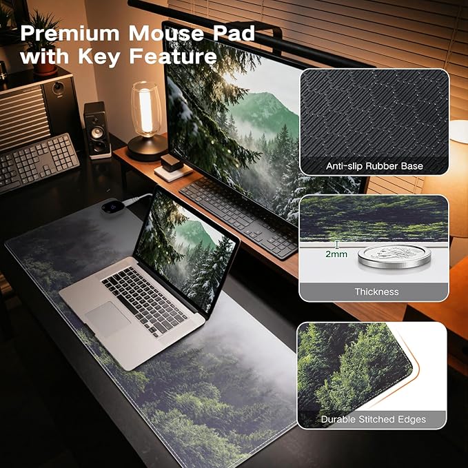 iCasso Heated Mouse Pad Hand Warmer, XXL Aesthetic Heated Desk Pad, 35.4" x 15.7" Large Mouse Pad with 4 Heating Levels for Computer Keyboard, Large Mousepad for Home Office Work (Forest)