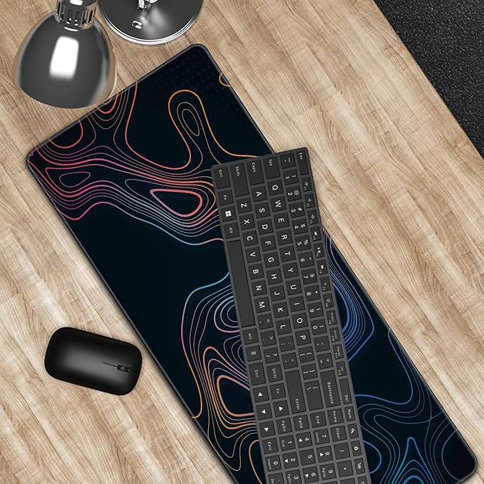 Topographic Contour Map XL Mouse Pad 31.5 x 11.8 Inch Gaming Mousepad Extended Large Mousepad with Nonslip Rubber Base Stitched Edges Laptop Desk Pad Home Office Supplies