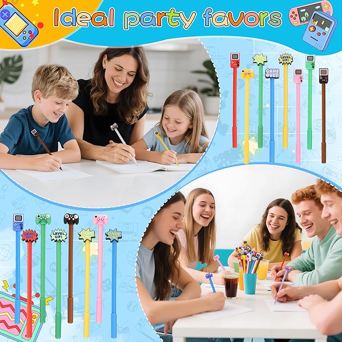 LiYiQ 25 Pcs Video Game Cartoon Cute Fun Pens for Kids Kawaii Games Handle Level Up Games Console Shape Gel Black Ink Pen Cute Video Game Pens for School Office Home Student Kids Present
