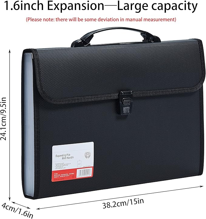 Legal Size 13 Pocket Accordian File Organizer Expanding File Folder for FC A4 Paper, Briefcase File Case with Durable Handle & Buckle Closure for School Home & Business (Black-2)