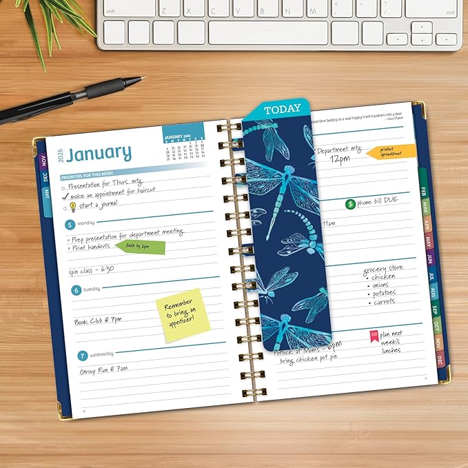 HARDCOVER 2026 Planner, 5.5"x8": 14 Months (November 2025 - December 2026), Daily Weekly Monthly Planner, Yearly Agenda, Bookmark, Pocket Folder and Sticky Note Set (Dragonflies)