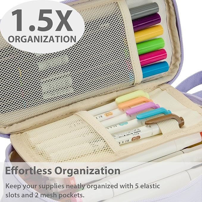 Pencil Case Pouch Box Bag School Supplies Girls Boys Kids, Cute Preppy Stuff Large Big Capacity Aesthetic Pen Organizer, Back to College Stationary, Light Purple, Standard Stlye, 1800ml