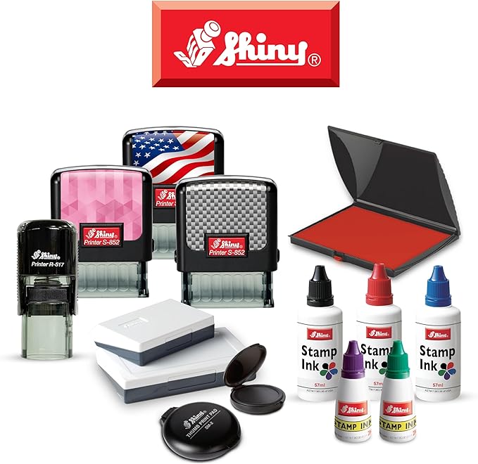 Shiny Pleasure Serving You Stamp, Round Self Inking Stamp for Office and Retail, Red Ink