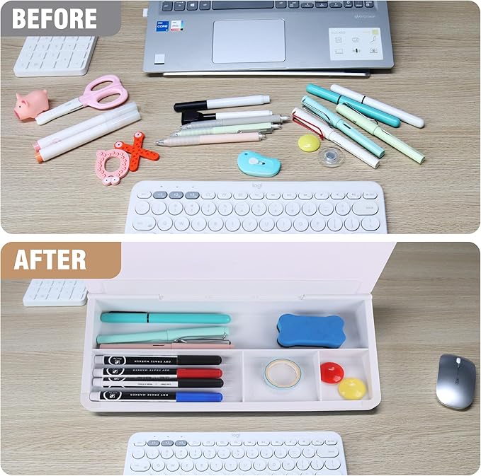 SELEAD Desktop Glass Whiteboard with Storage, Small Dry Erase White Board Computer Pad Keyboard Stand for Home, School, Office Desk Accessories - White