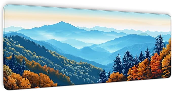 Smoky Mountains Mouse Pad, Waterproof Desk Mat, National Park Gaming Mousepad with Seamed Edges and Non-Slip Base, Landscape Keyboard Mat for Office, Home, 31.5 X 11.8 Inch, 3mm Thick