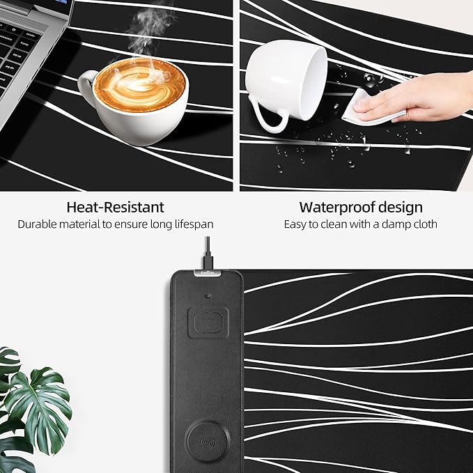 Mouse Pad with Wireless Charging, Gaming Mouse Pad with Ultra-Smooth Surface, Large XXL Desk Mat, Non-Slip Mouse Mat, Waterproof Computer Keyboard Pad for Desk, Office, 800x400x4MM, Black and Line