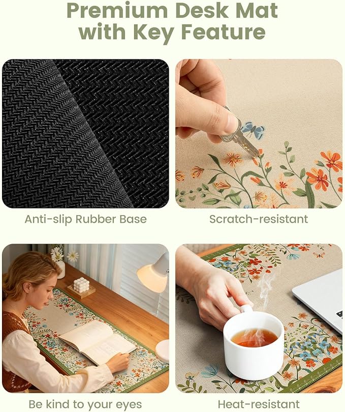 iCasso Desk Cover Mat, Extra Large Floral Mouse Pad,Desk Matt for Desktop Protector, Anti-Slip XXL Big Mousepad with Stitched Edges for Laptop Computer Keyboard(Apricot)