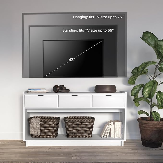 Prepac White Simply Modern Entryway Table, Narrow Console Table with 3 Drawers, Media Console with Storage, 15.75" D x 60.25" W x 32" H