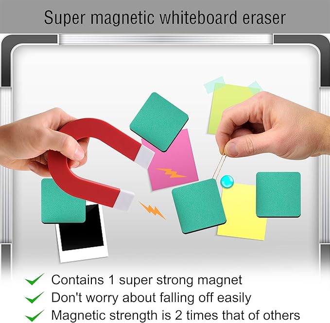 Mini Dry Erase Erasers, IHPUKIDI 48 Pack Magnetic Whiteboard Dry Erasers Chalkboard Cleaner Wiper for Kids and Classroom Teacher Supplies, Home and Office (2 x 2 Inch) Green