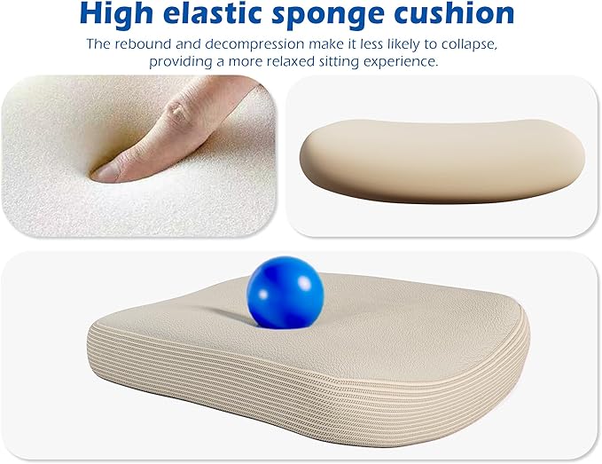 TRALT Ergonomic Office Chair - Desk Chair with Adjustable Headrest Lumbar Support Computer Chair - Mesh Comfy Chair with Flip-up Armrests - Gaming Chairs for Adults Home Office (Leather, Beige)