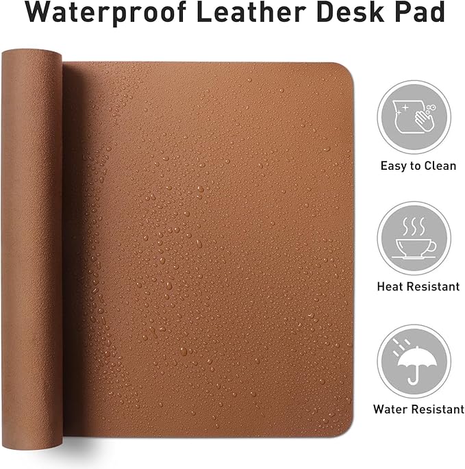 Aothia Faux Leather Desk Mat – Large Mouse Pad, Non-Slip PU Leather Blotter, Waterproof Writing Surface for Office and Home (Brown, 47.2" x 23.6")